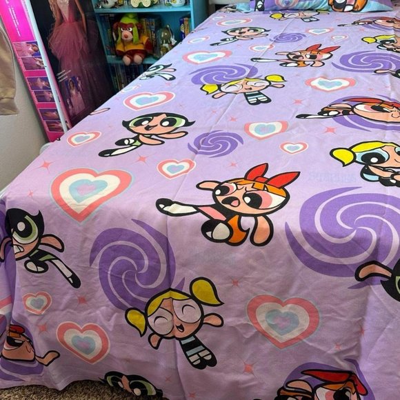 FULL SIZE POWERPUFF GIRLS FLAT SHEET AND PILLOW CASE - Picture 4 of 11
